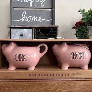 New Rae Dunn Pink Pigs Sugar and Creamer Set Oink Snort